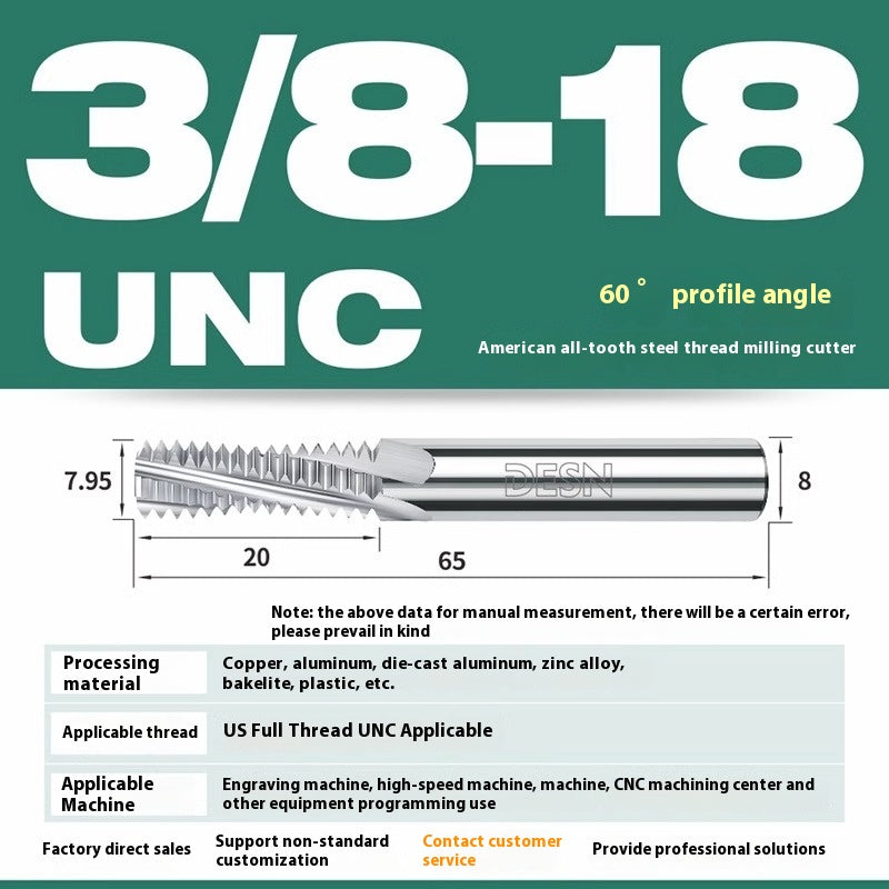 1115-65° high hard tungsten carbide thread milling cutter Long tooth full tooth alloy American thread milling cutter UNC UNF aluminum stainless steel Shandong Denso Pricision Tools Co.,Ltd.